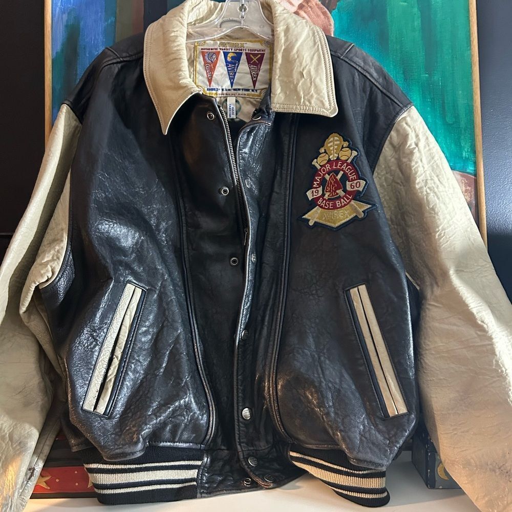 Rare Avirex Chief High Hawk American Team Leather Jacket Indian Head XL - Picture 14 of 16